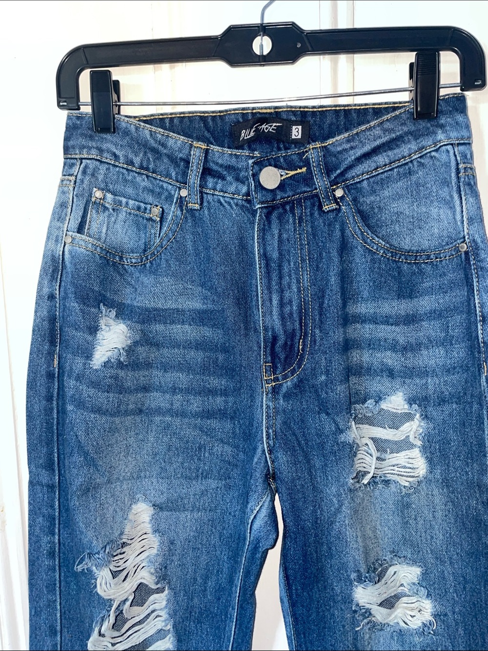 Blue Age Distressed High-Rise Jeans - Medium Blue